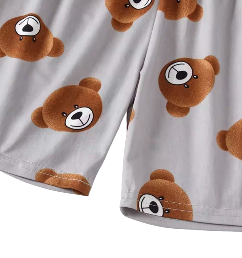 The Frank - Baby Boy Bear Print Grey Round Neck Shirt + Shorts