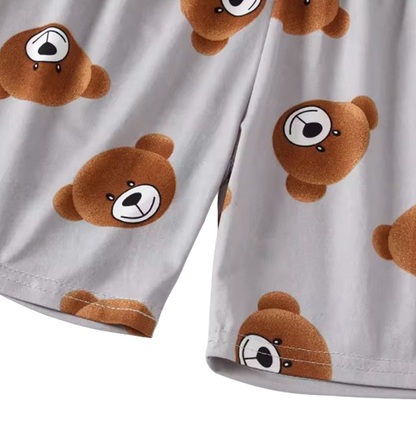The Frank - Baby Boy Bear Print Grey Round Neck Shirt + Shorts