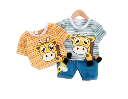 The Conrad - Baby Boy Cute Giraffe Print Yellow Tops + Shorts Set