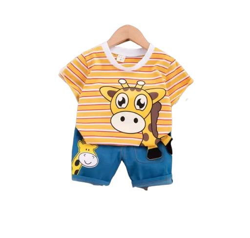 The Conrad - Baby Boy Cute Giraffe Print Yellow Tops + Shorts Set