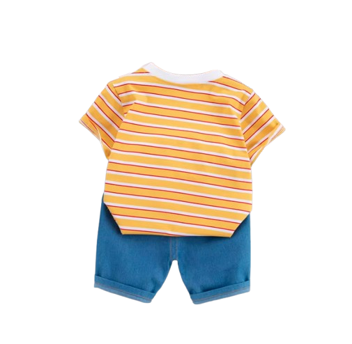The Conrad - Baby Boy Cute Giraffe Print Yellow Tops + Shorts Set