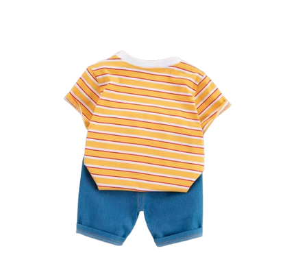 The Conrad - Baby Boy Cute Giraffe Print Yellow Tops + Shorts Set