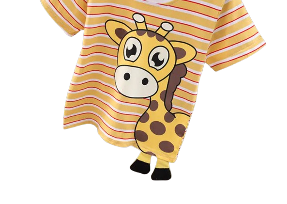 The Conrad - Baby Boy Cute Giraffe Print Yellow Tops + Shorts Set