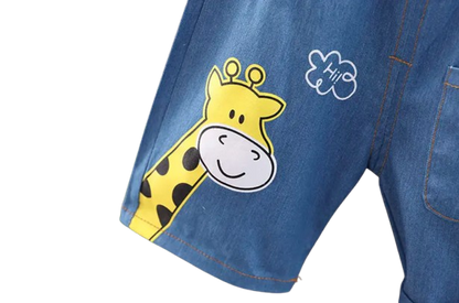 The Conrad - Baby Boy Cute Giraffe Print Yellow Tops + Shorts Set