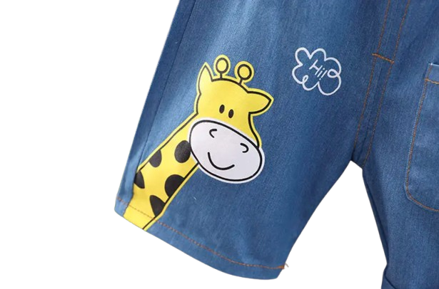 The Conrad - Baby Boy Cute Giraffe Print Green Tops + Shorts Set
