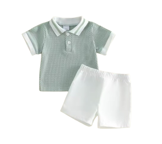 The Jasiah - Baby Boy Shorts Set Short Sleeve Collared Knitted Shirts and Shorts