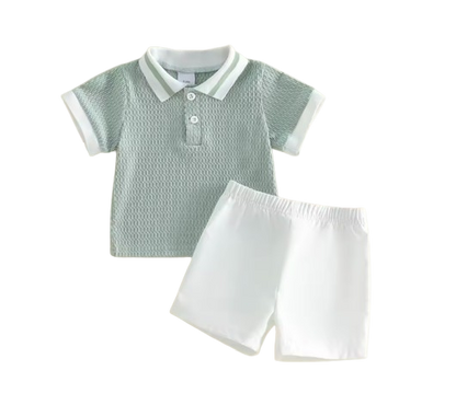 The Jasiah - Baby Boy Shorts Set Short Sleeve Collared Knitted Shirts and Shorts