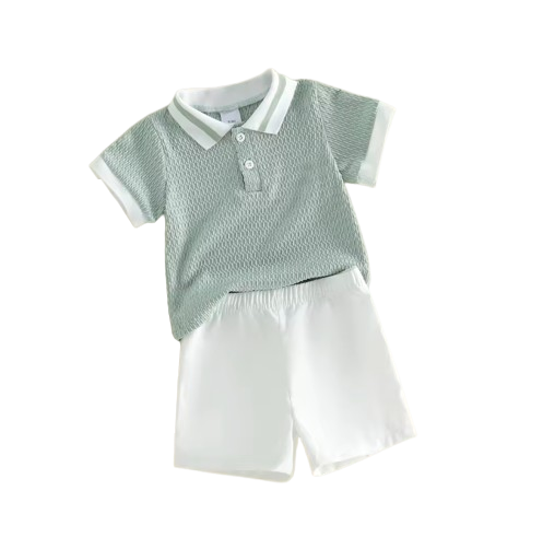The Jasiah - Baby Boy Shorts Set Short Sleeve Collared Knitted Shirts and Shorts