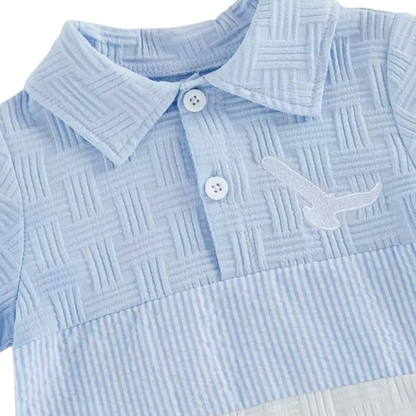 The Matthias - Baby Boy Short Sleeve Lapel Collar Bird Embroidery Patchwork Tops and Elastic Waist Shorts Set