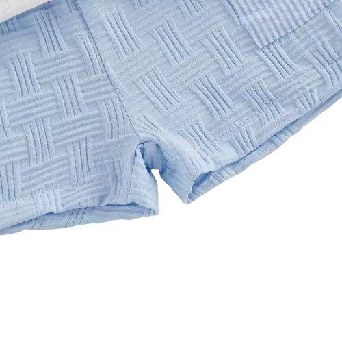 The Matthias - Baby Boy Short Sleeve Lapel Collar Bird Embroidery Patchwork Tops and Elastic Waist Shorts Set