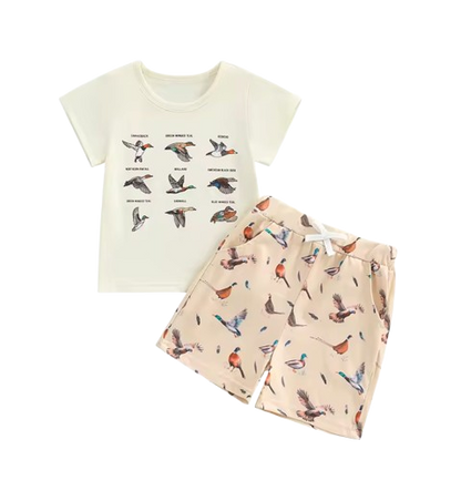 The Zaire - Baby Boy Goose Print Outfit Short Sleeve T-shirts Elastic + Waist Shorts