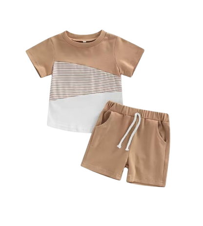 The Yusuf - Baby Boy Short Sleeve Patchwork Crew Tees White Straps Short Pants