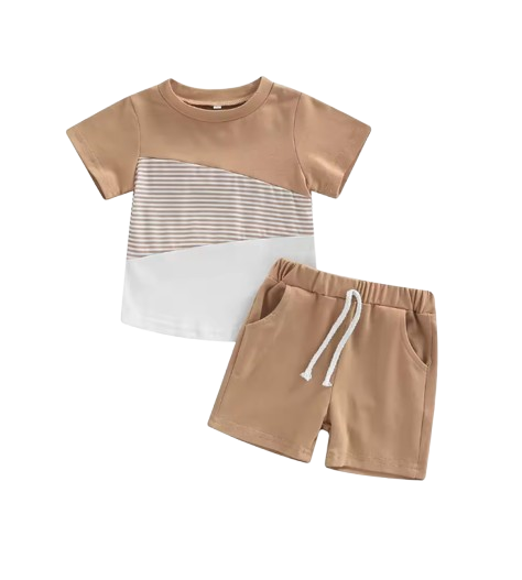 The Yusuf - Baby Boy Short Sleeve Patchwork Crew Tees White Straps Short Pants
