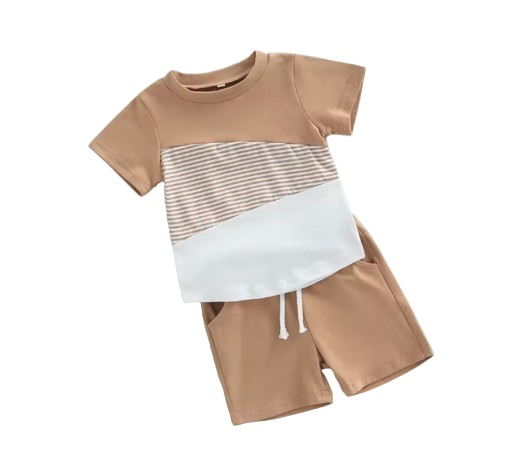 The Yusuf - Baby Boy Short Sleeve Patchwork Crew Tees White Straps Short Pants