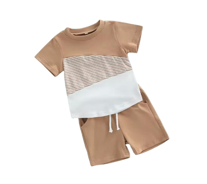 The Yusuf - Baby Boy Short Sleeve Patchwork Crew Tees White Straps Short Pants