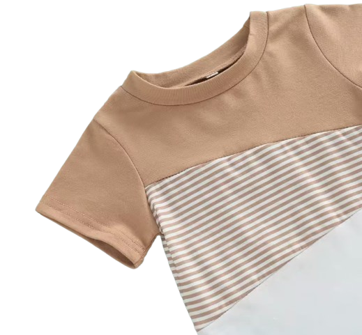 The Yusuf - Baby Boy Short Sleeve Patchwork Crew Tees White Straps Short Pants