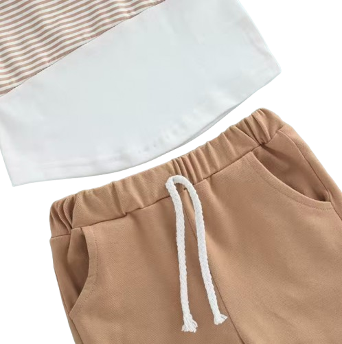 The Yusuf - Baby Boy Short Sleeve Patchwork Crew Tees White Straps Short Pants