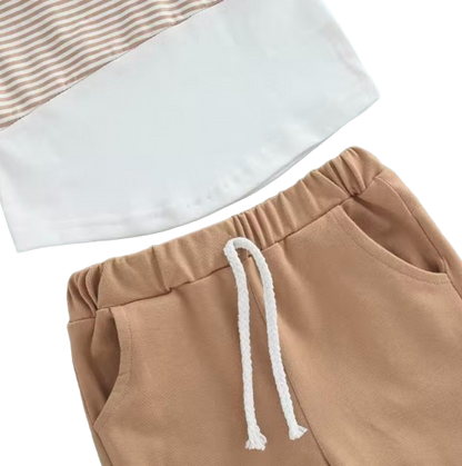 The Yusuf - Baby Boy Short Sleeve Patchwork Crew Tees White Straps Short Pants