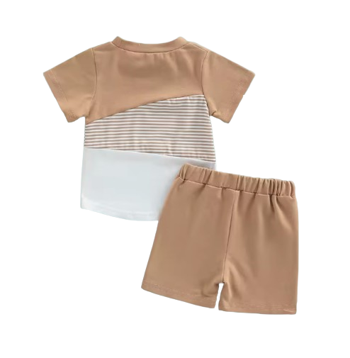 The Yusuf - Baby Boy Short Sleeve Patchwork Crew Tees White Straps Short Pants