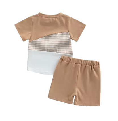 The Yusuf - Baby Boy Short Sleeve Patchwork Crew Tees White Straps Short Pants
