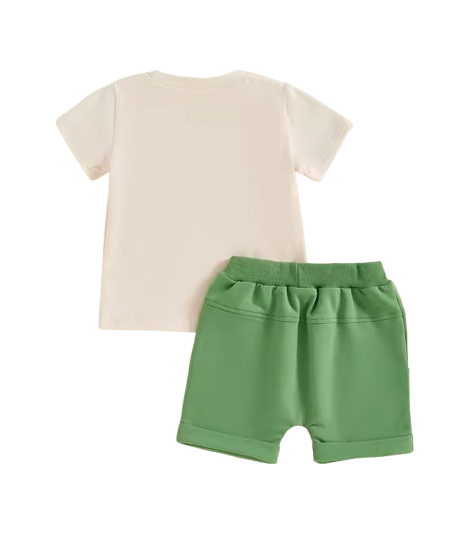 The Callen - Baby Boy Summer Easter Sets Short Sleeve O Neck Tractor Embroidery Tops and Solid Color Shorts Set