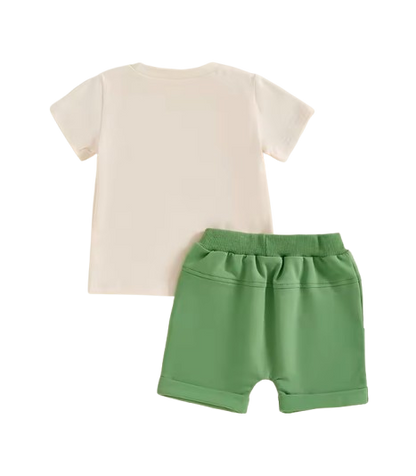 The Callen - Baby Boy Summer Easter Sets Short Sleeve O Neck Tractor Embroidery Tops and Solid Color Shorts Set