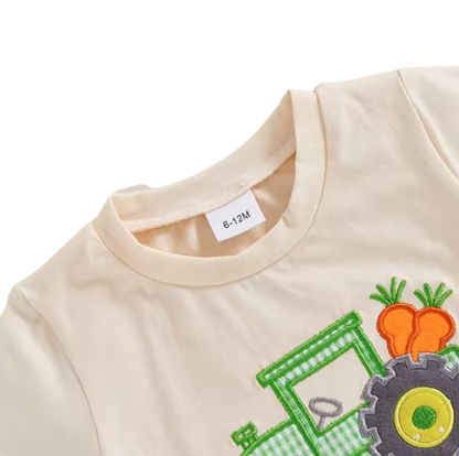 The Callen - Baby Boy Summer Easter Sets Short Sleeve O Neck Tractor Embroidery Tops and Solid Color Shorts Set
