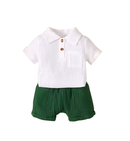 The Brantley - Baby Boy Double-layer Crinkled Cotton Multi-Pocket Casual Short-Sleeve And Shorts