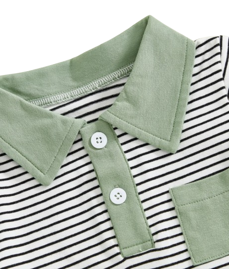 The Rodrigo - Baby Boy Green Striped Short Sleeve Collared Shirt and Solid Shorts