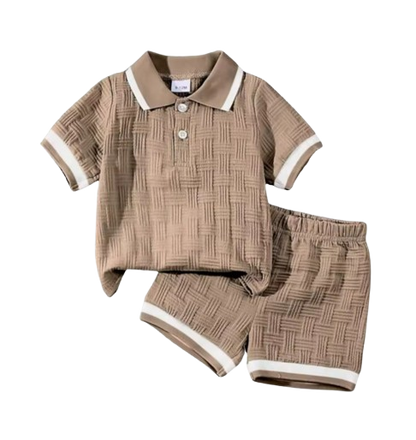 The Marcos - Baby Boy Striped Turn Down Collar Short Sleeve Polo Shirts With Elastic Waist Shorts