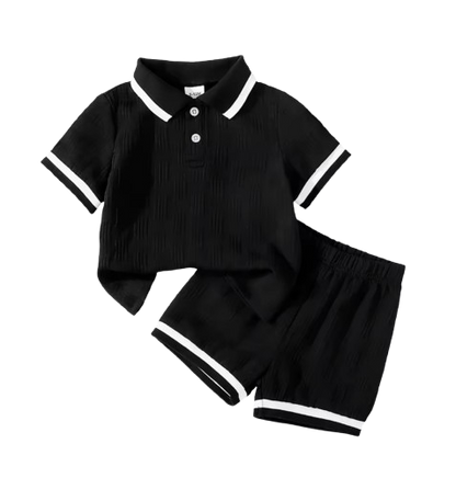 The Marcos - Baby Boy Striped Turn Down Collar Short Sleeve Polo Shirts With Elastic Waist Shorts