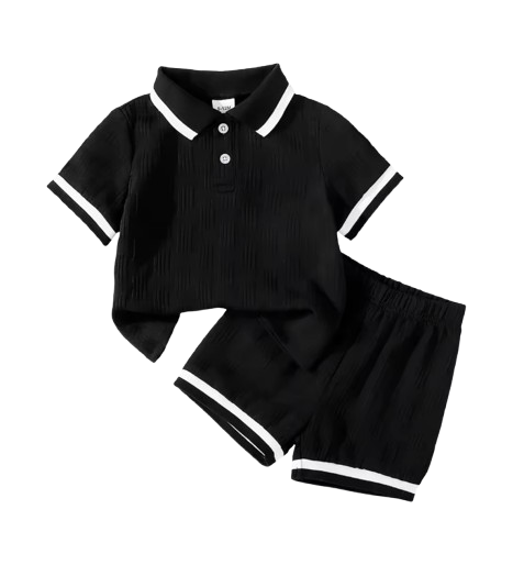 The Marcos - Baby Boy Striped Turn Down Collar Short Sleeve Polo Shirts With Elastic Waist Shorts
