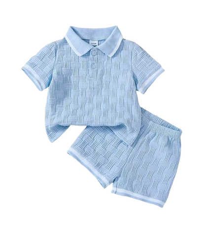 The Marcos - Baby Boy Striped Turn Down Collar Short Sleeve Polo Shirts With Elastic Waist Shorts