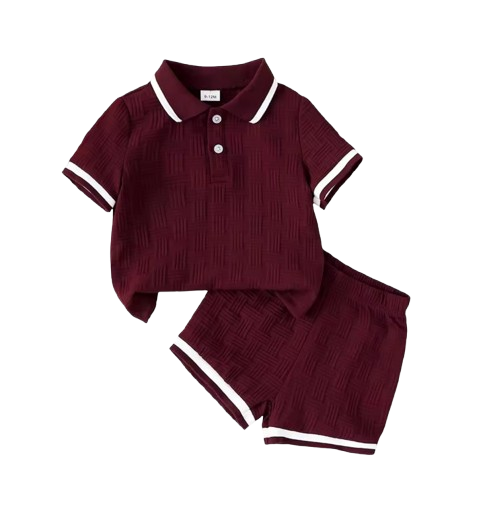 The Marcos - Baby Boy Striped Turn Down Collar Short Sleeve Polo Shirts With Elastic Waist Shorts