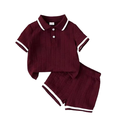 The Marcos - Baby Boy Striped Turn Down Collar Short Sleeve Polo Shirts With Elastic Waist Shorts