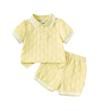 The Marcos - Baby Boy Striped Turn Down Collar Short Sleeve Polo Shirts With Elastic Waist Shorts