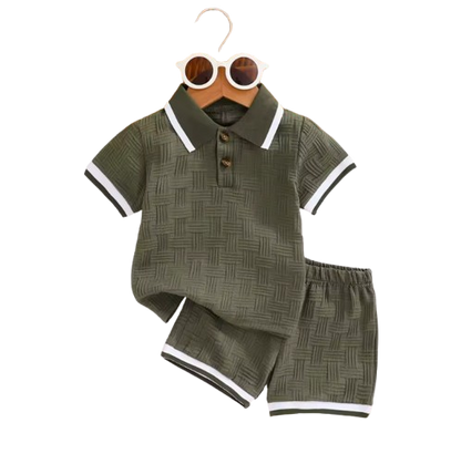 The Gianni - Baby Boy Green Short Sleeve Button Down Polo Shirts + Shorts Set