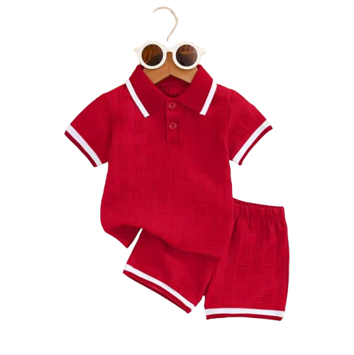 The Gianni - Baby Boy Red Short Sleeve Button Down Polo Shirts + Shorts Set