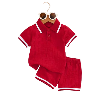 The Gianni - Baby Boy Red Short Sleeve Button Down Polo Shirts + Shorts Set