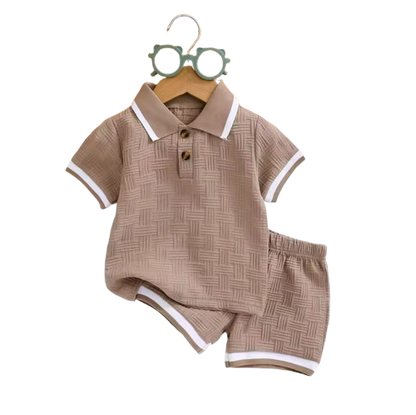 The Gianni - Baby Boy Brown Short Sleeve Button Down Polo Shirts + Shorts Set