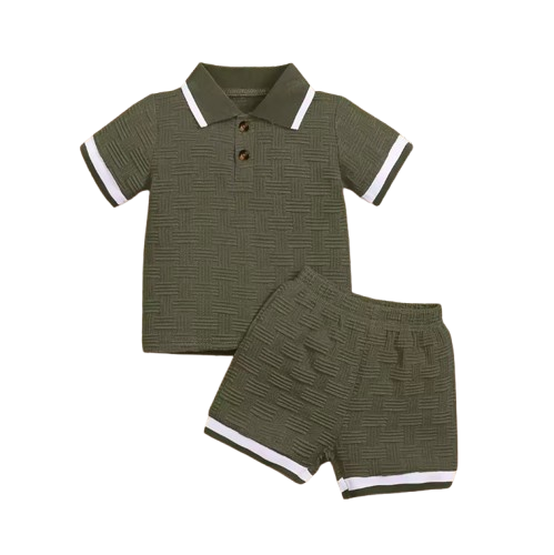 The Gianni - Baby Boy Green Short Sleeve Button Down Polo Shirts + Shorts Set