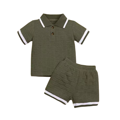 The Gianni - Baby Boy Green Short Sleeve Button Down Polo Shirts + Shorts Set