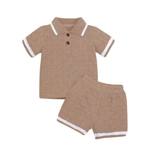 The Gianni - Baby Boy Brown Short Sleeve Button Down Polo Shirts + Shorts Set