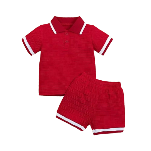 The Gianni - Baby Boy Red Short Sleeve Button Down Polo Shirts + Shorts Set