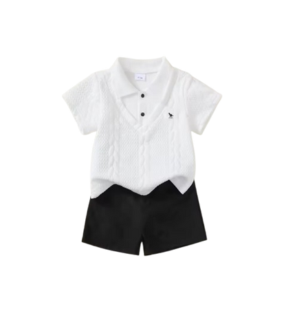 The Alexis - Baby Boy Gentleman 2-Piece Set Knitted Silk Cotton Texture Polo Shirt & Elastic Waist Shorts