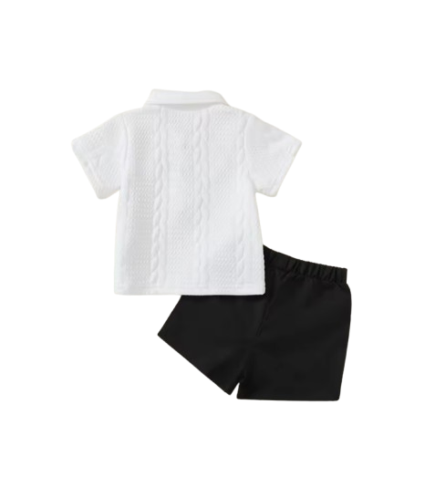 The Alexis - Baby Boy Gentleman 2-Piece Set Knitted Silk Cotton Texture Polo Shirt & Elastic Waist Shorts