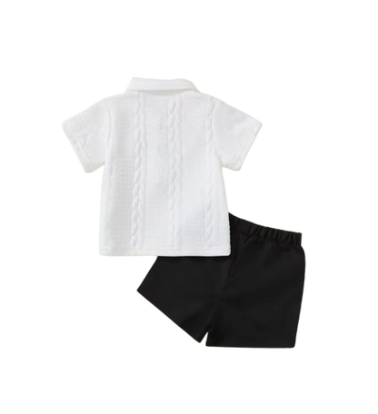 The Alexis - Baby Boy Gentleman 2-Piece Set Knitted Silk Cotton Texture Polo Shirt & Elastic Waist Shorts