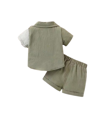 The Lucian - Baby Boy Patchwork Striped Short-Sleeved Shirt and Shorts Set
