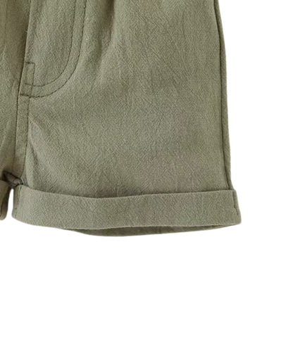 The Lucian - Baby Boy Patchwork Striped Short-Sleeved Shirt and Shorts Set