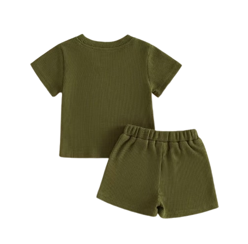 The Denver - Baby Boy Adorable Tractor Embroidery Green Short Sleeve Round Neck Tops and Shorts Set